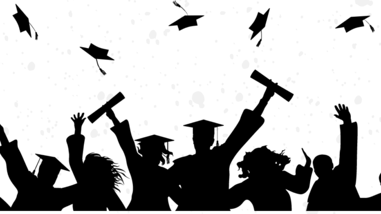 grafika studenci rzucający biretami